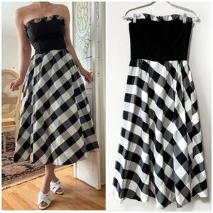 Vintage 80s Gunne Sax Midi Dress Strapless Sundress Gingham Picnic 1980s VTG